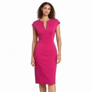Trina Turk Pink Cap Sleeve Split Notch Neckline Knee Length Sheath Dress